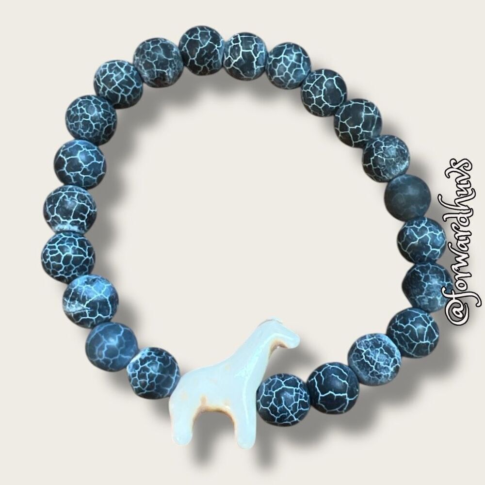 Bundle Sale 3 for $15 | Blue and White Beaded Stretch Bracelet with Giraffe Char